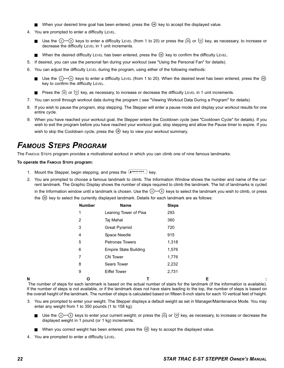 Amous, Teps, Rogram | Star Trac E SERIES STEPPER E-ST User Manual | Page 22 / 30