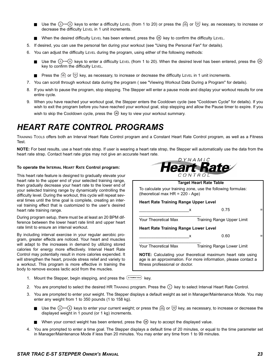 Heart rate control programs | Star Trac E SERIES STEPPER E-ST User Manual | Page 23 / 30
