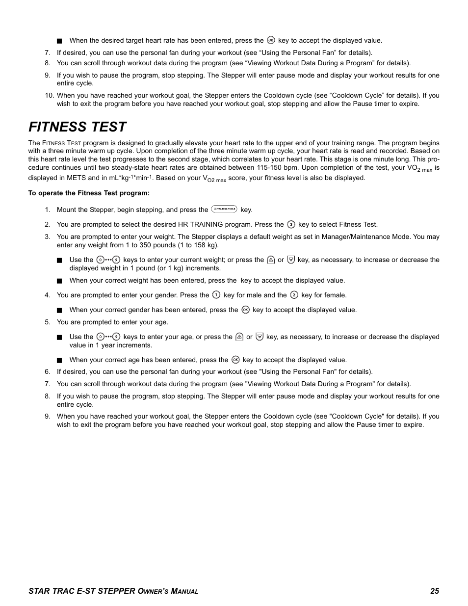 Fitness test | Star Trac E SERIES STEPPER E-ST User Manual | Page 25 / 30