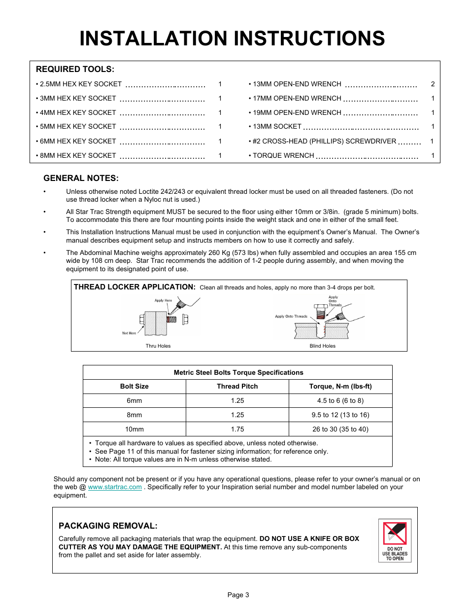 Installation instructions, Packaging removal | Star Trac IP-S6331 User Manual | Page 3 / 12