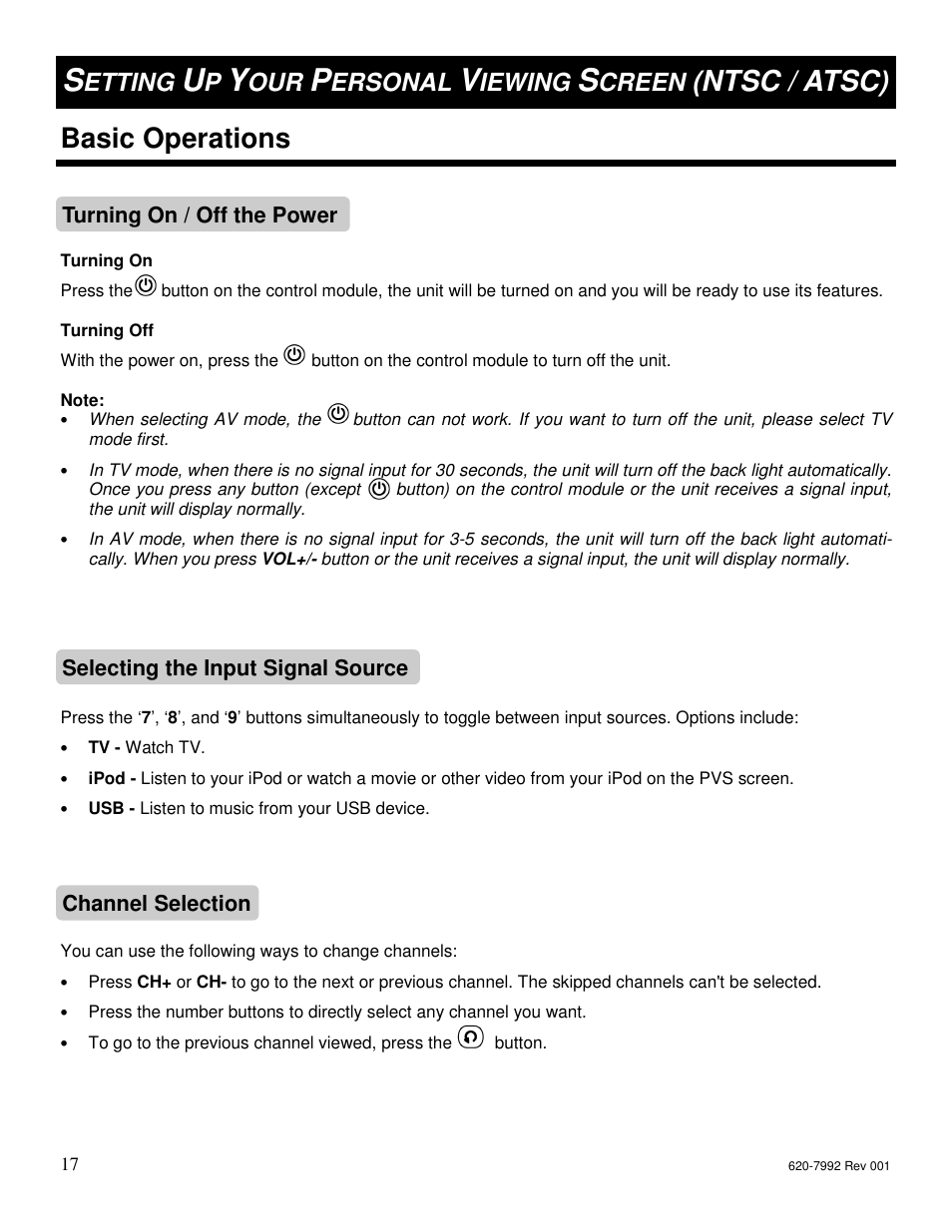 Ntsc / atsc), Basic operations, Etting | Ersonal, Iewing, Creen | Star Trac S-UBX User Manual | Page 17 / 44