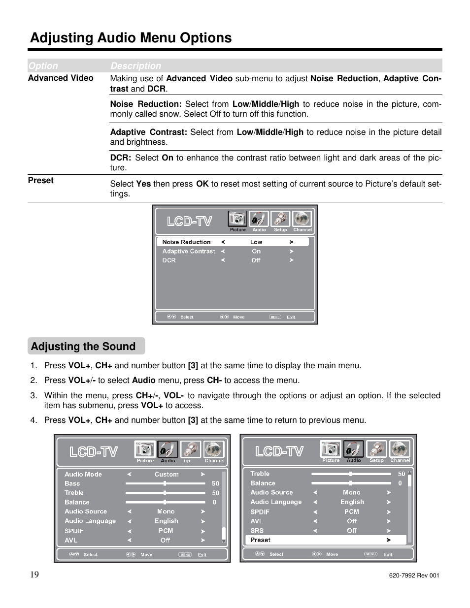 Adjusting audio menu options, Adjusting the sound | Star Trac S-UBX User Manual | Page 19 / 44