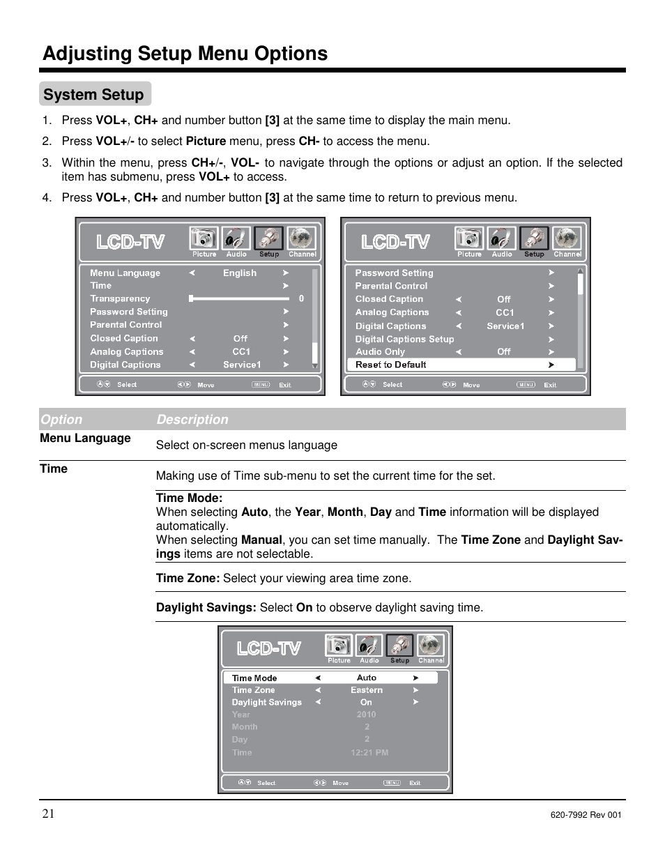 Adjusting setup menu options, System setup | Star Trac S-UBX User Manual | Page 21 / 44