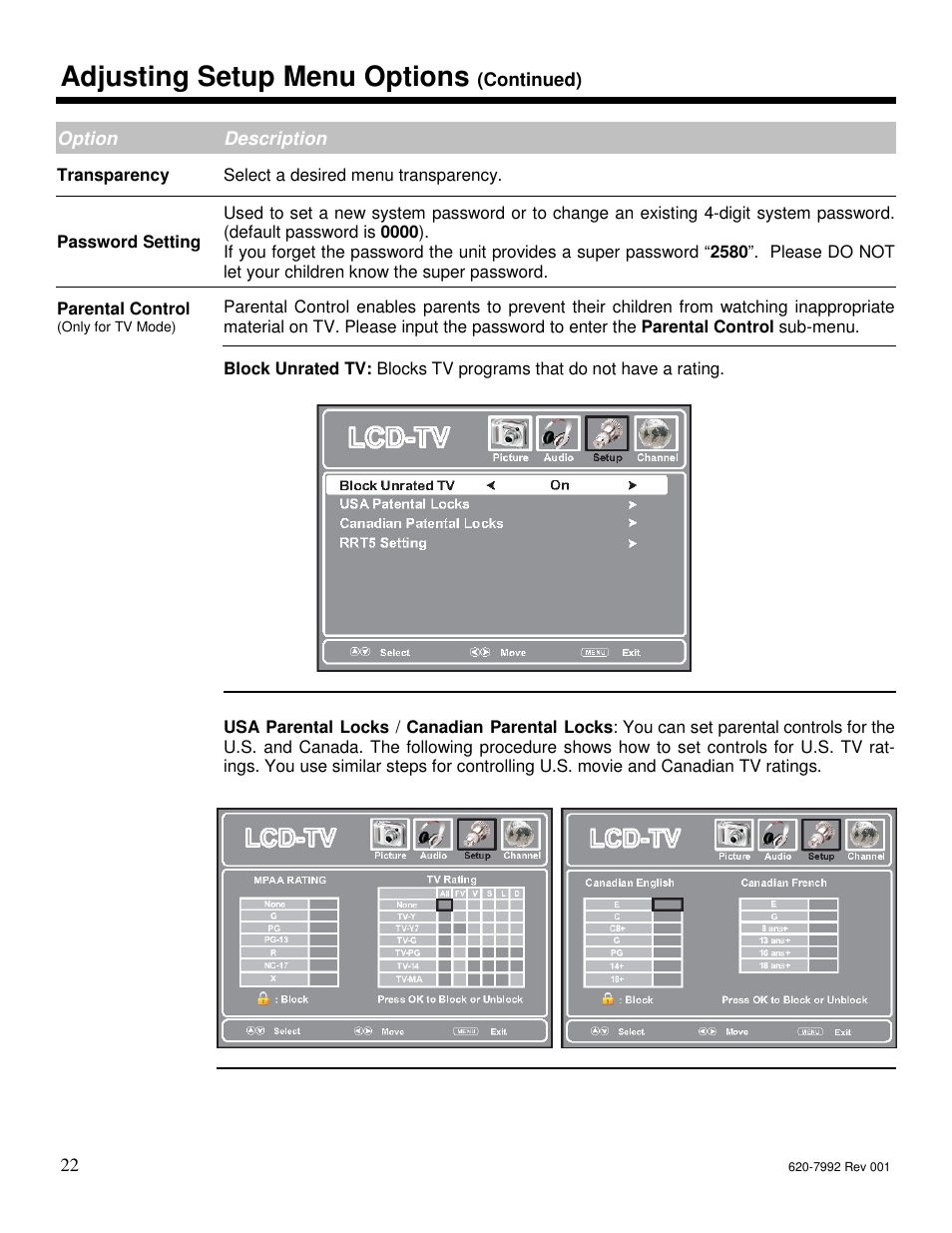 Adjusting setup menu options | Star Trac S-UBX User Manual | Page 22 / 44