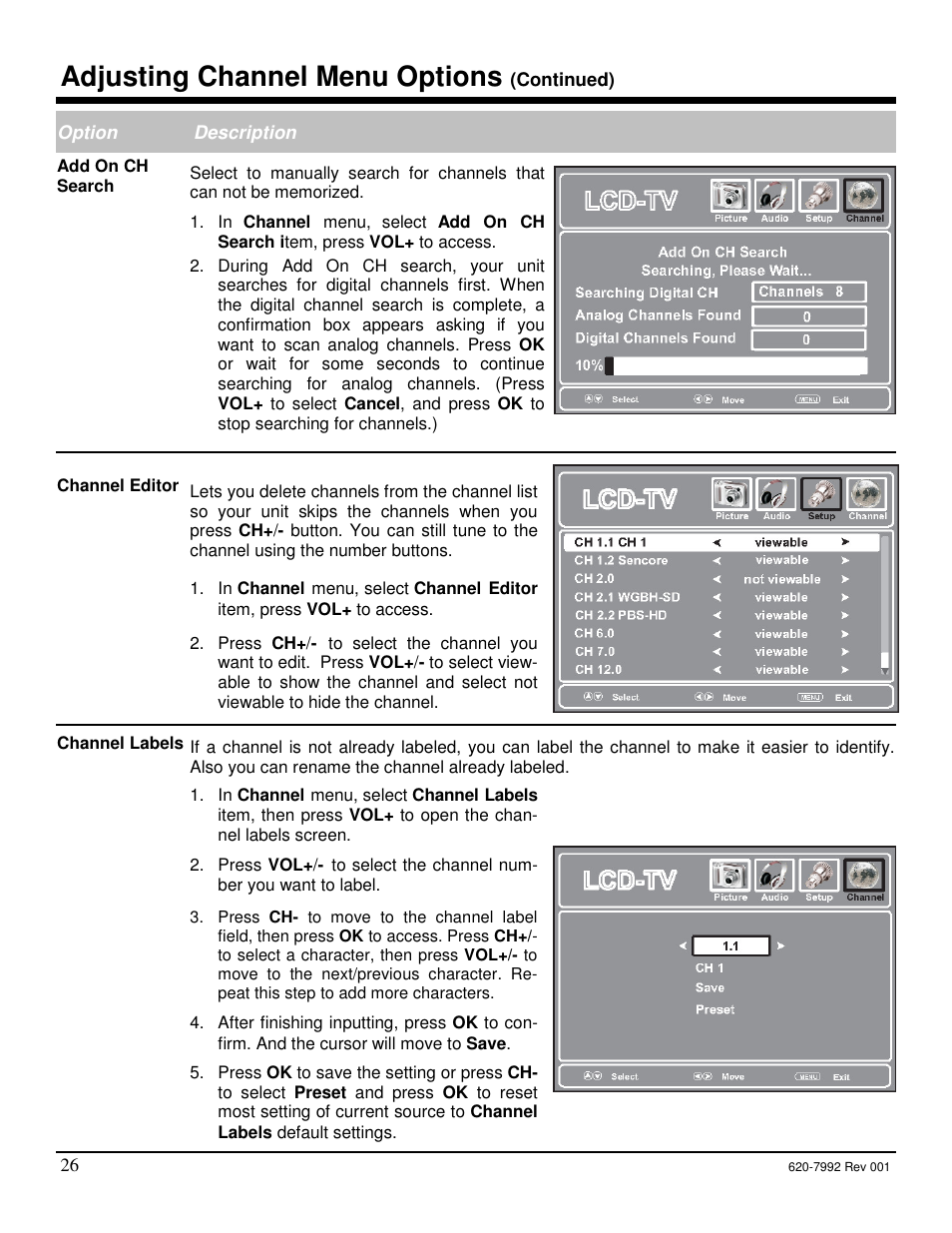 Adjusting channel menu options | Star Trac S-UBX User Manual | Page 26 / 44