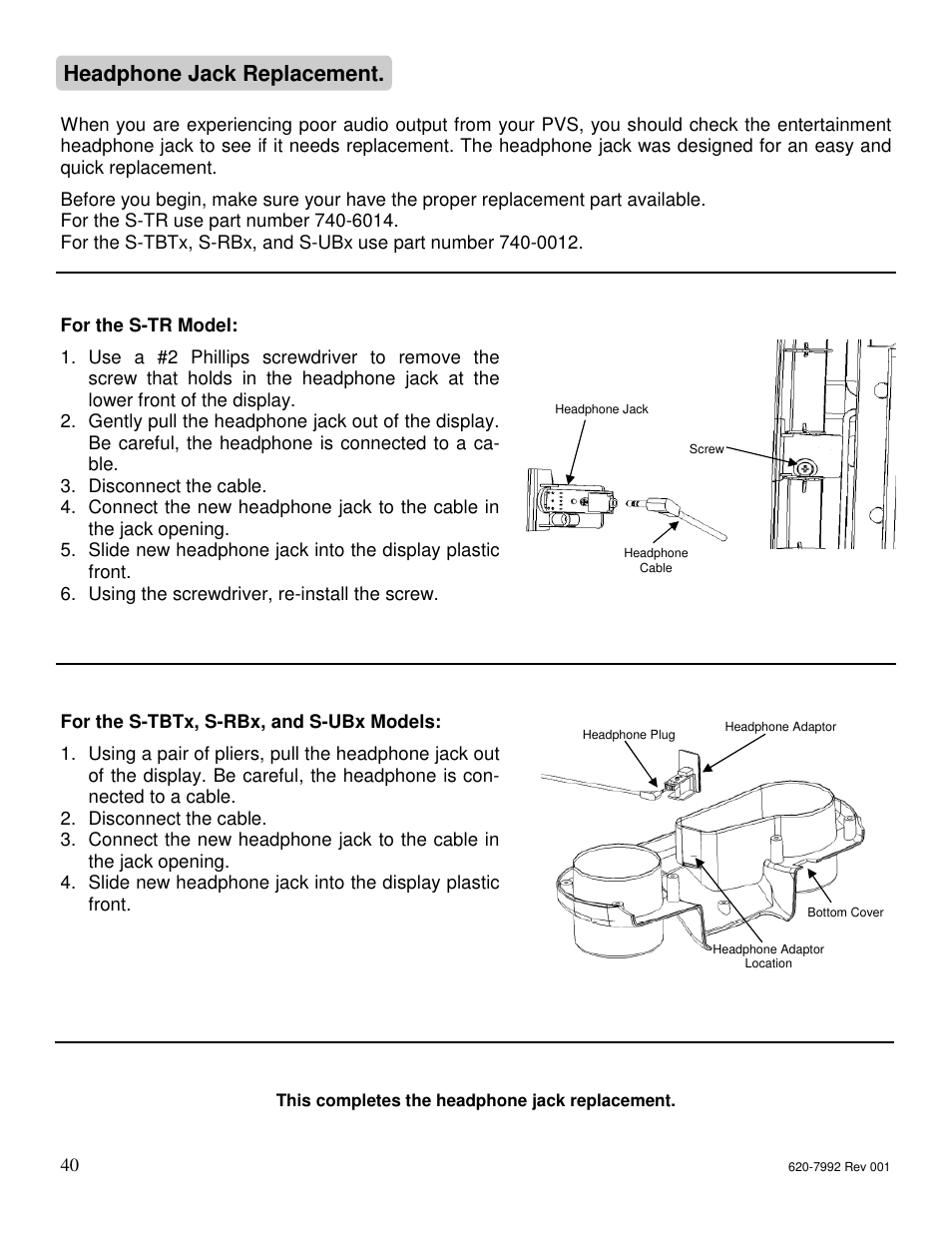 Headphone jack replacement | Star Trac S-UBX User Manual | Page 40 / 44