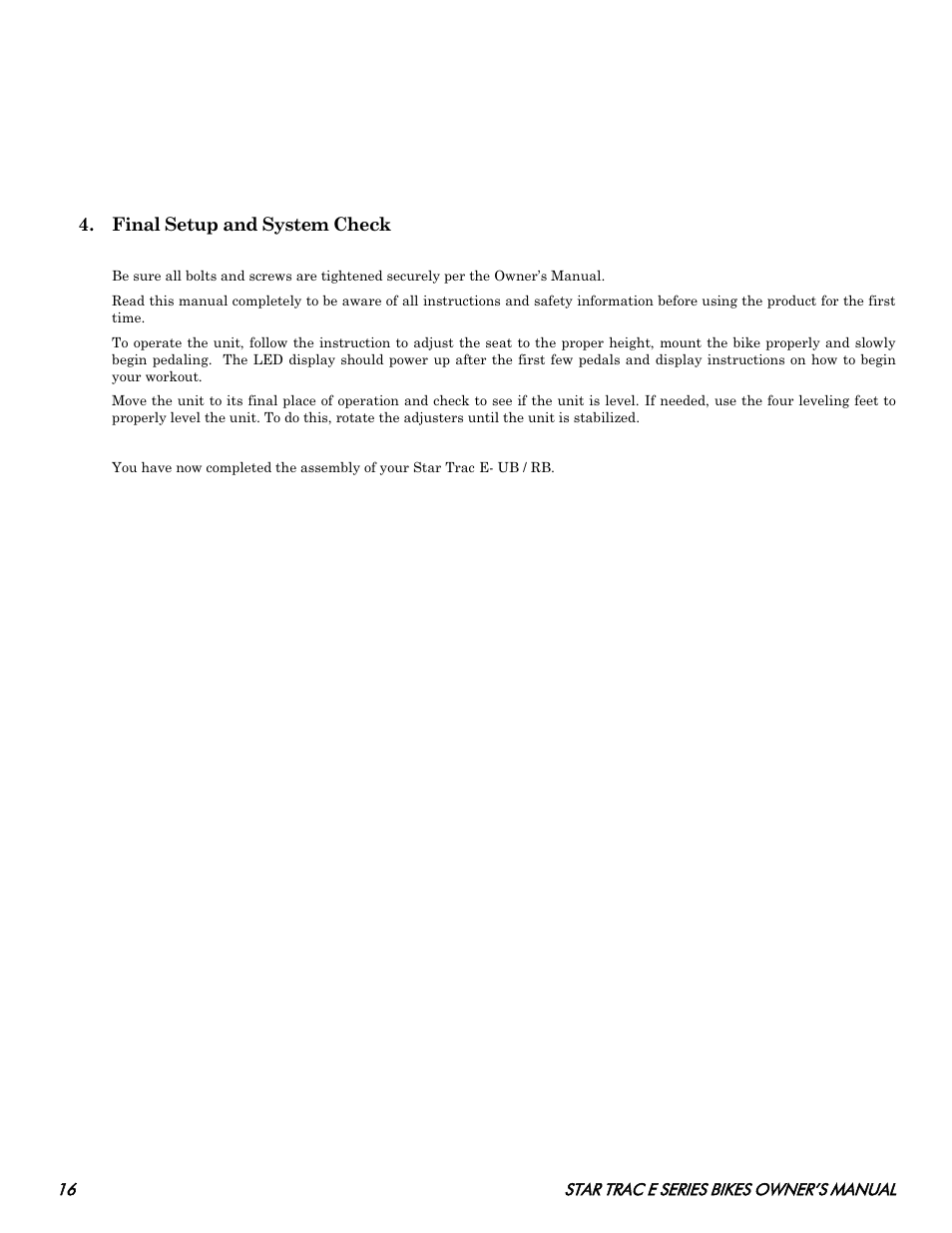 Star Trac E SERIES BIKES E- UB 8100 User Manual | Page 16 / 36