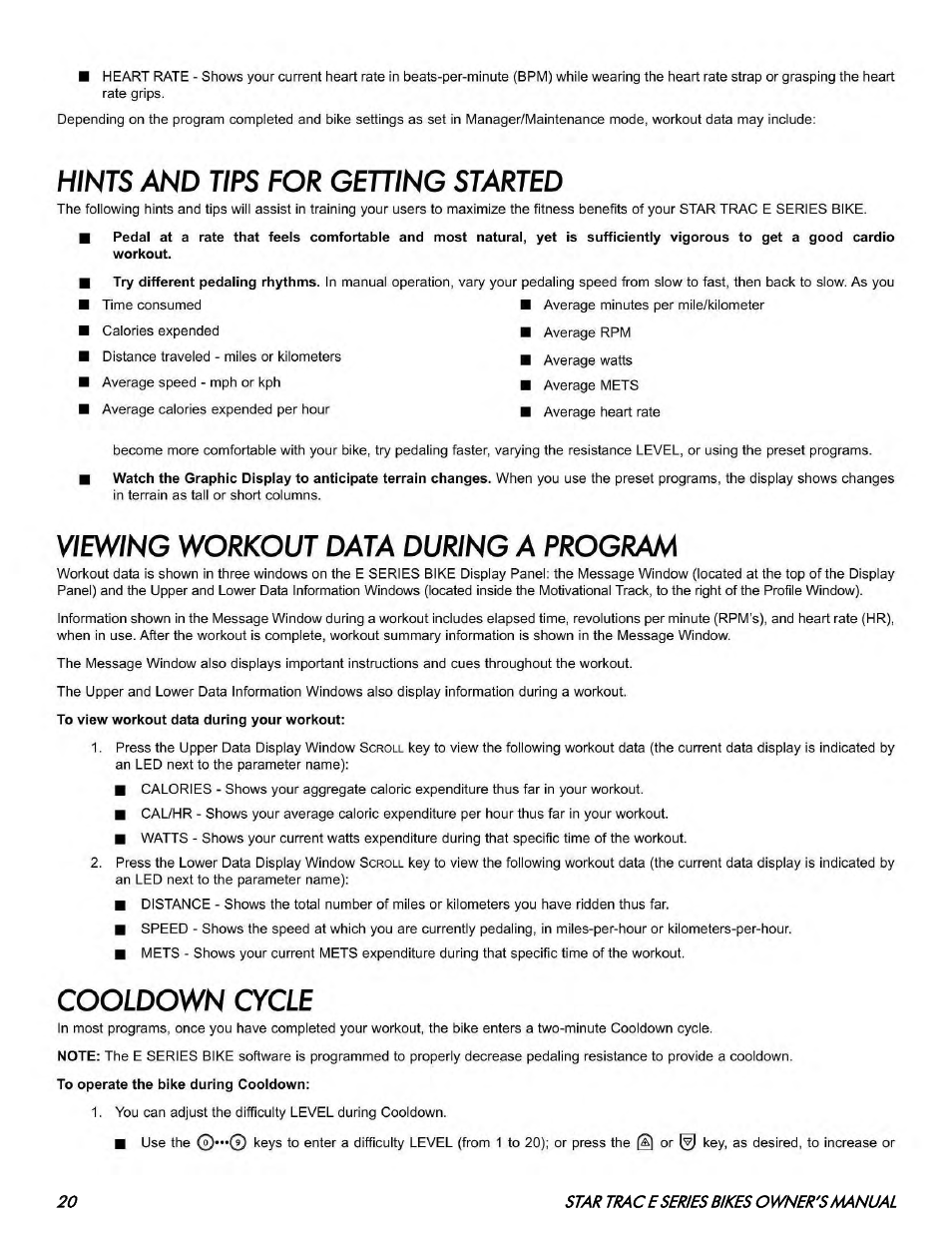 Star Trac E SERIES BIKES E- UB 8100 User Manual | Page 20 / 36