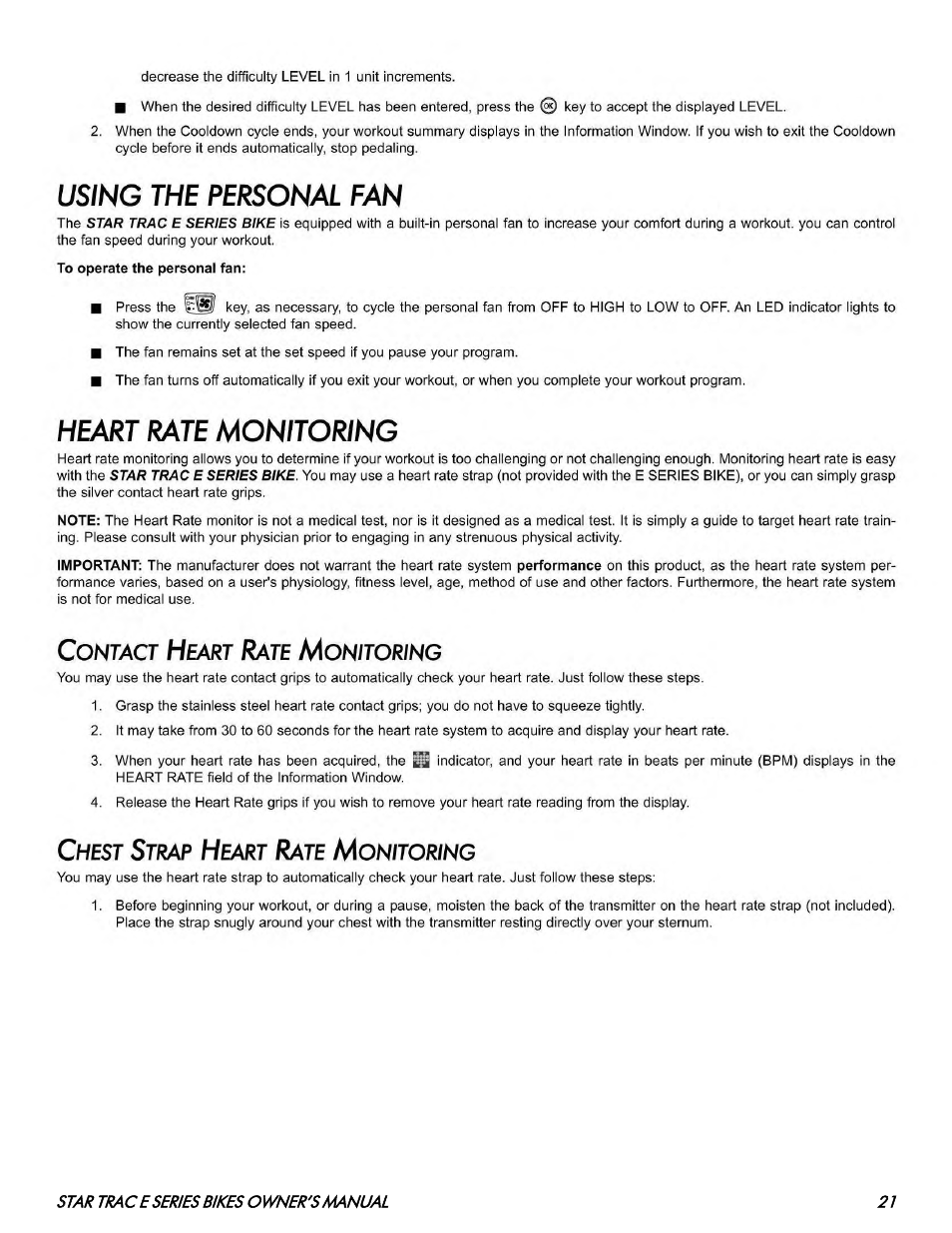Star Trac E SERIES BIKES E- UB 8100 User Manual | Page 21 / 36
