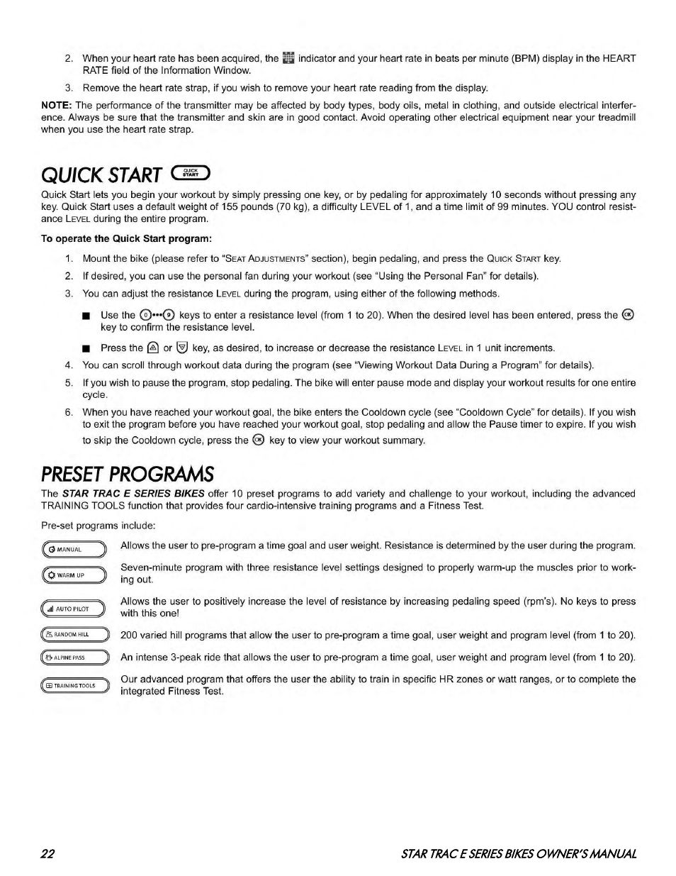 Star Trac E SERIES BIKES E- UB 8100 User Manual | Page 22 / 36