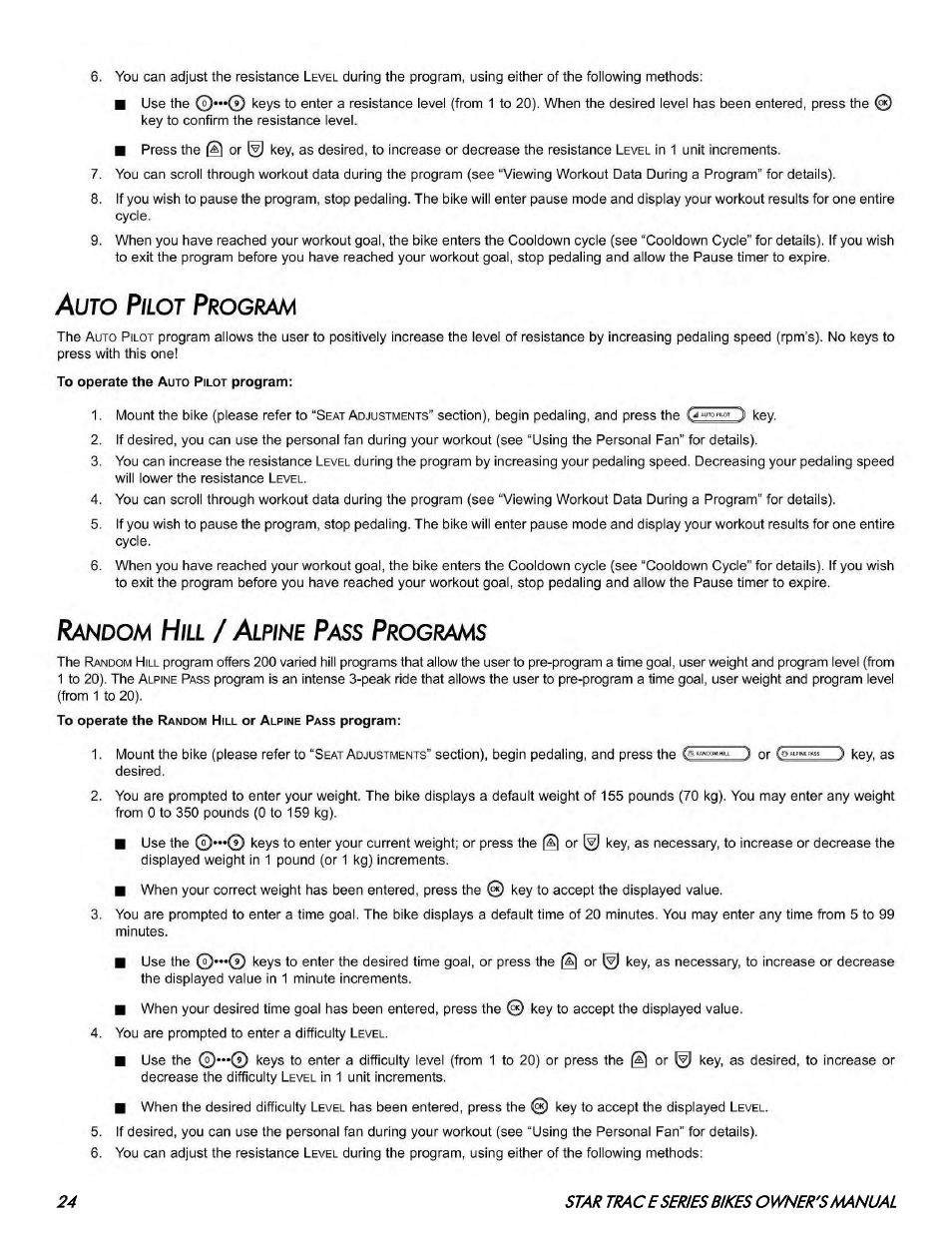 Star Trac E SERIES BIKES E- UB 8100 User Manual | Page 24 / 36