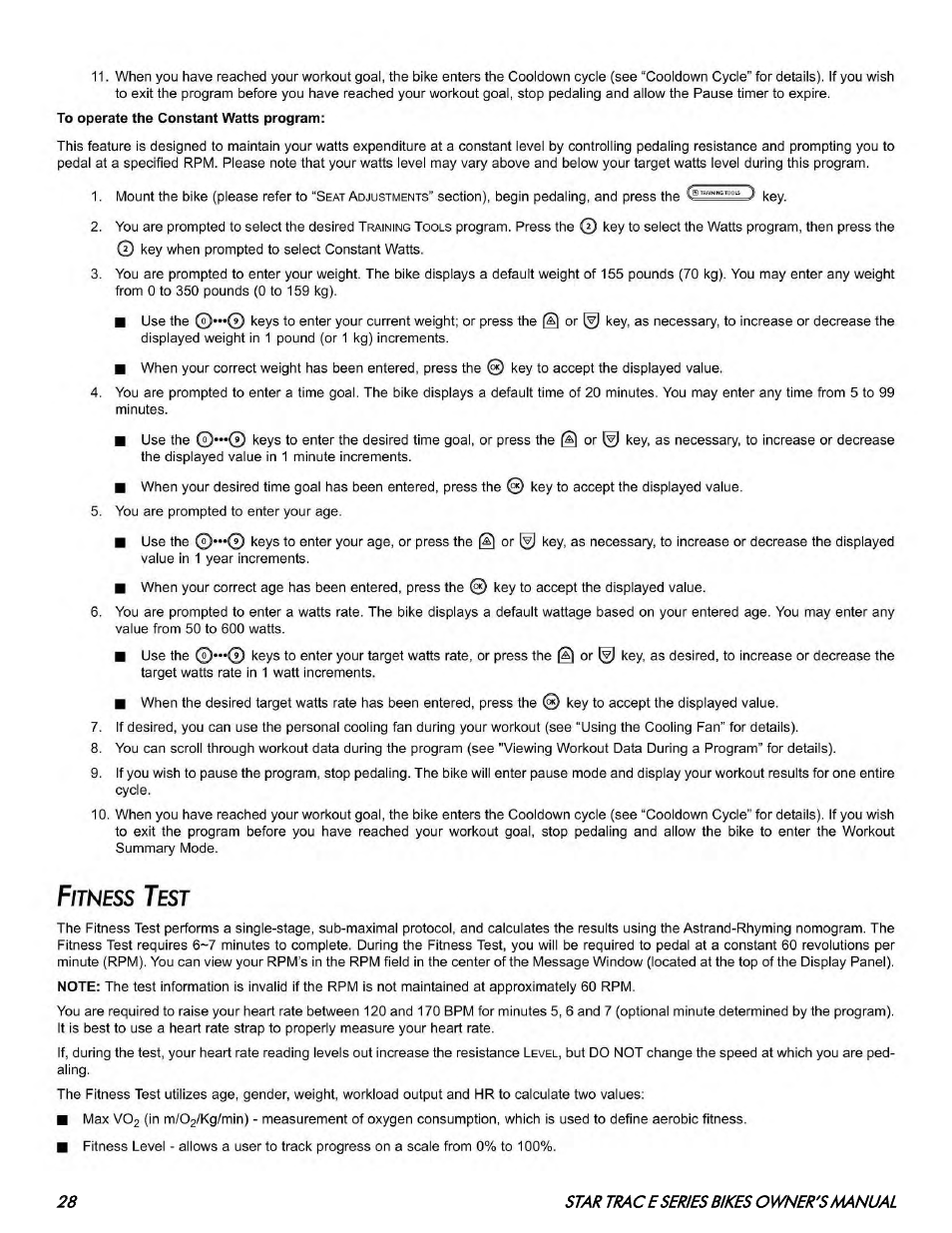 Star Trac E SERIES BIKES E- UB 8100 User Manual | Page 28 / 36