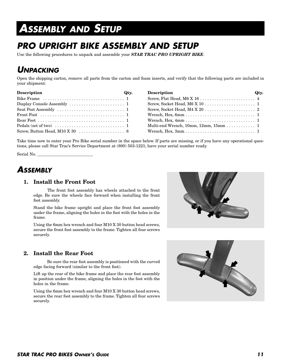 Ssembly and, Etup pro upright bike assembly and setup, Npacking | Ssembly | Star Trac Pro Upright Bike User Manual | Page 11 / 32