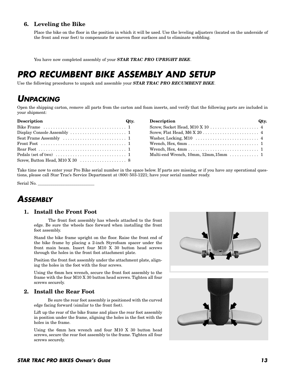 Pro recumbent bike assembly and setup, Npacking, Ssembly | Star Trac Pro Upright Bike User Manual | Page 13 / 32