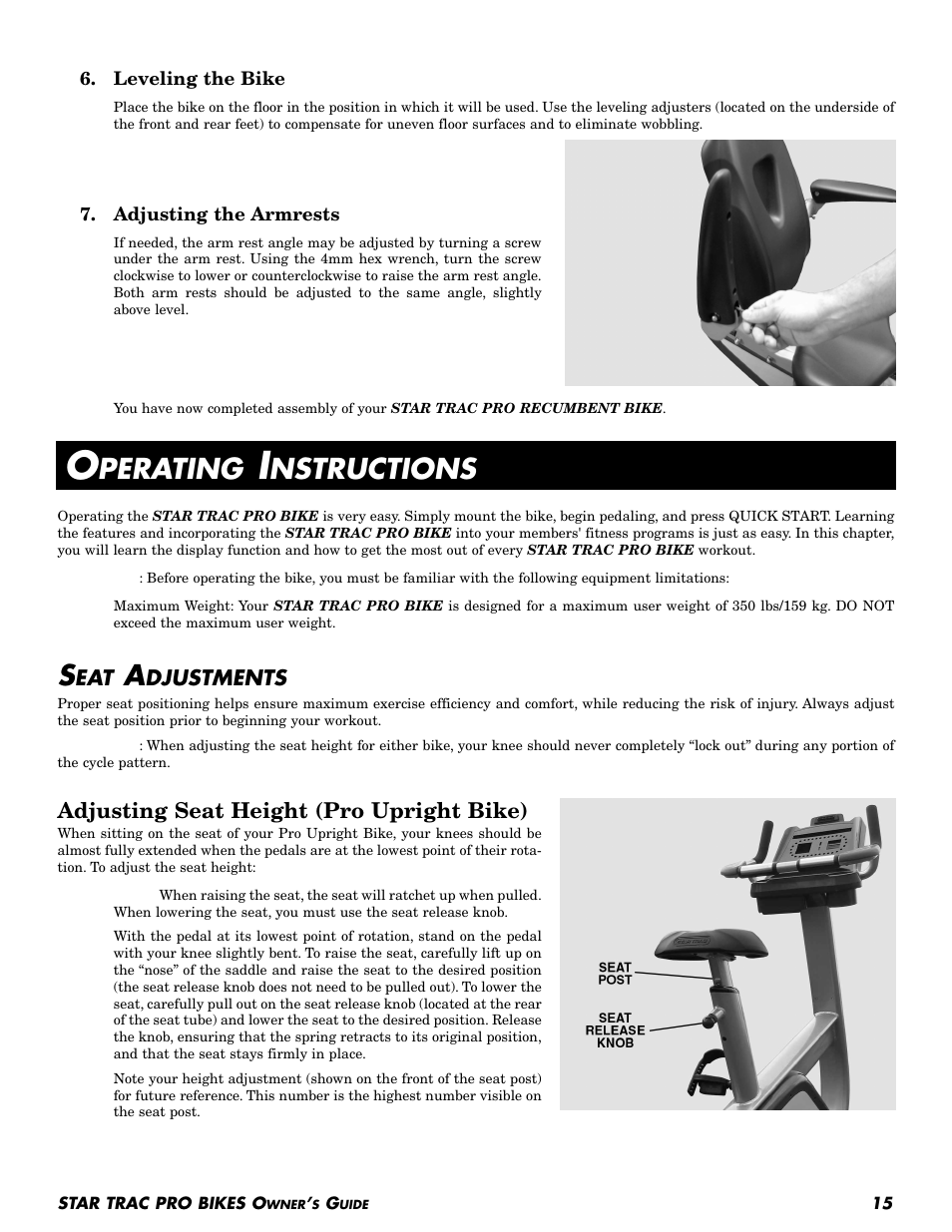 Perating, Nstructions | Star Trac Pro Upright Bike User Manual | Page 15 / 32