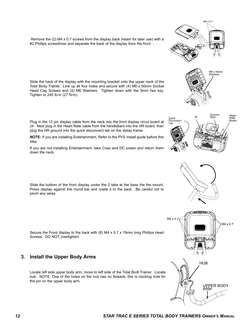 Install the upper body arms | Star Trac E-TBT User Manual | Page 12 / 30