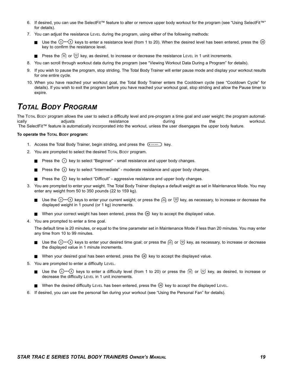 Otal, Rogram | Star Trac E-TBT User Manual | Page 19 / 30