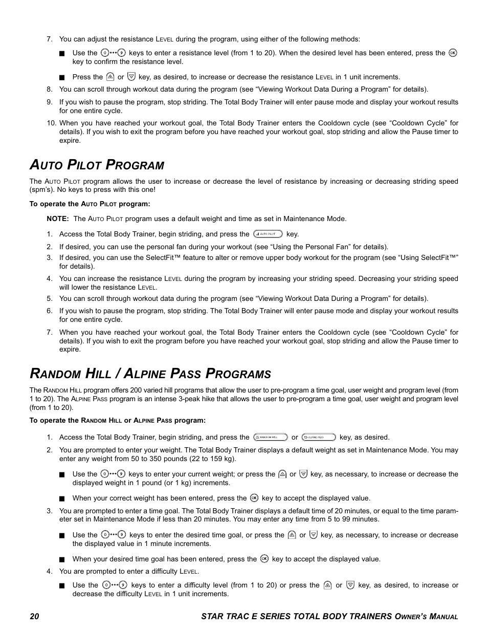 Ilot, Rogram, Andom | Lpine, Rograms | Star Trac E-TBT User Manual | Page 20 / 30