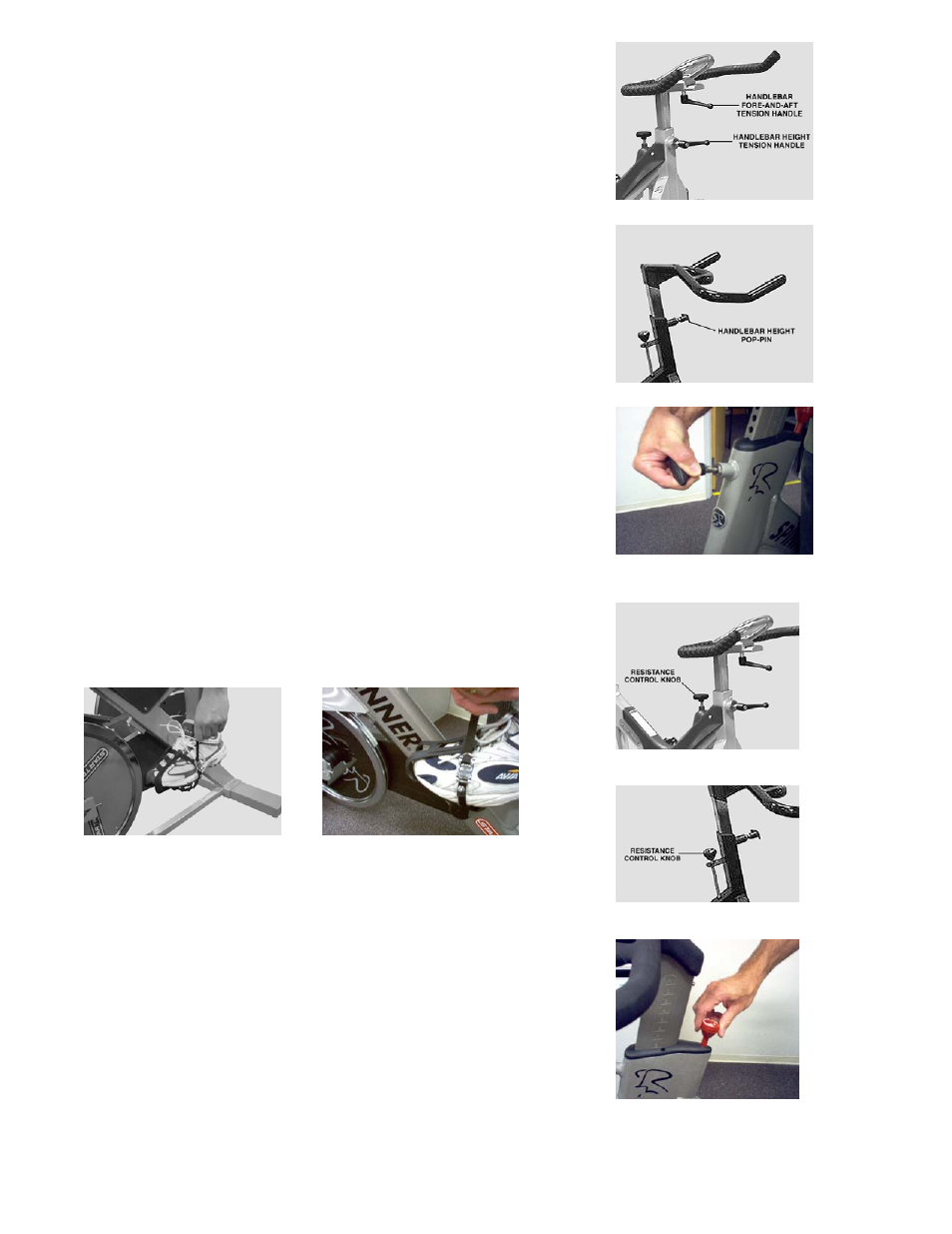 Handlebar adjustments, Pedal strap adjustment, Resistance control | Star Trac Spinner User Manual | Page 14 / 20