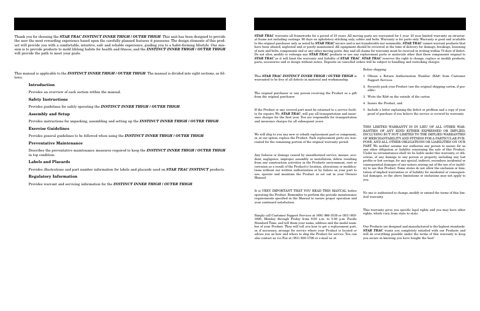 About this manual, Ntroduction, Arranty | Isclaimer | Star Trac Instinct Inner/Outer Thigh Machine User Manual | Page 4 / 10