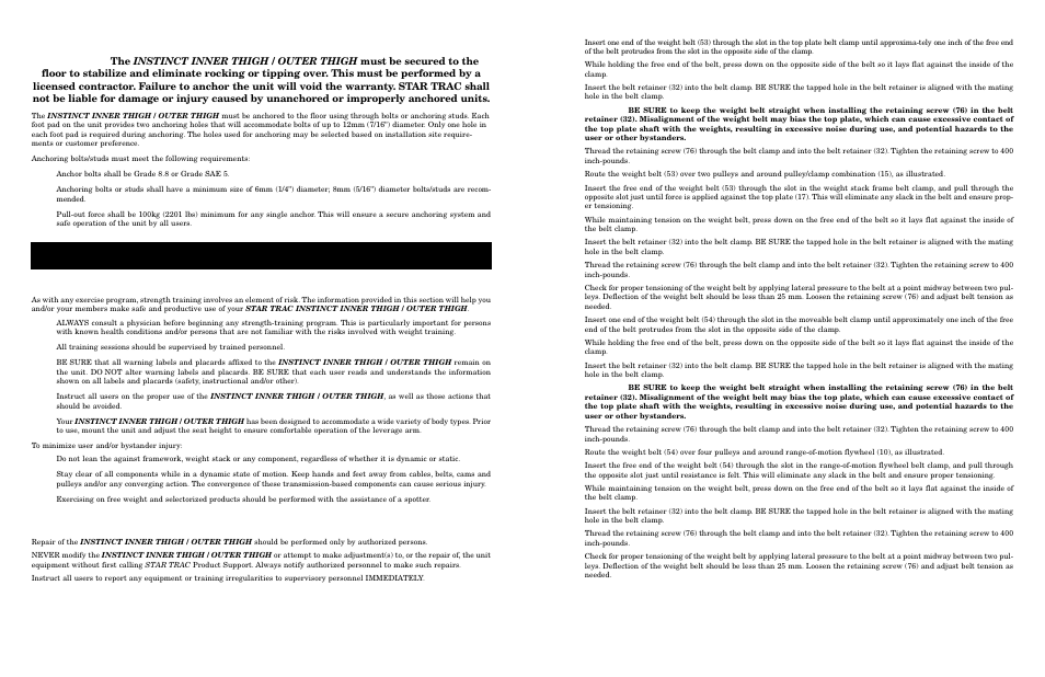 Anchoring, Xercise, Uidelines general guidelines | Product use and maintenance | Star Trac Instinct Inner/Outer Thigh Machine User Manual | Page 9 / 10