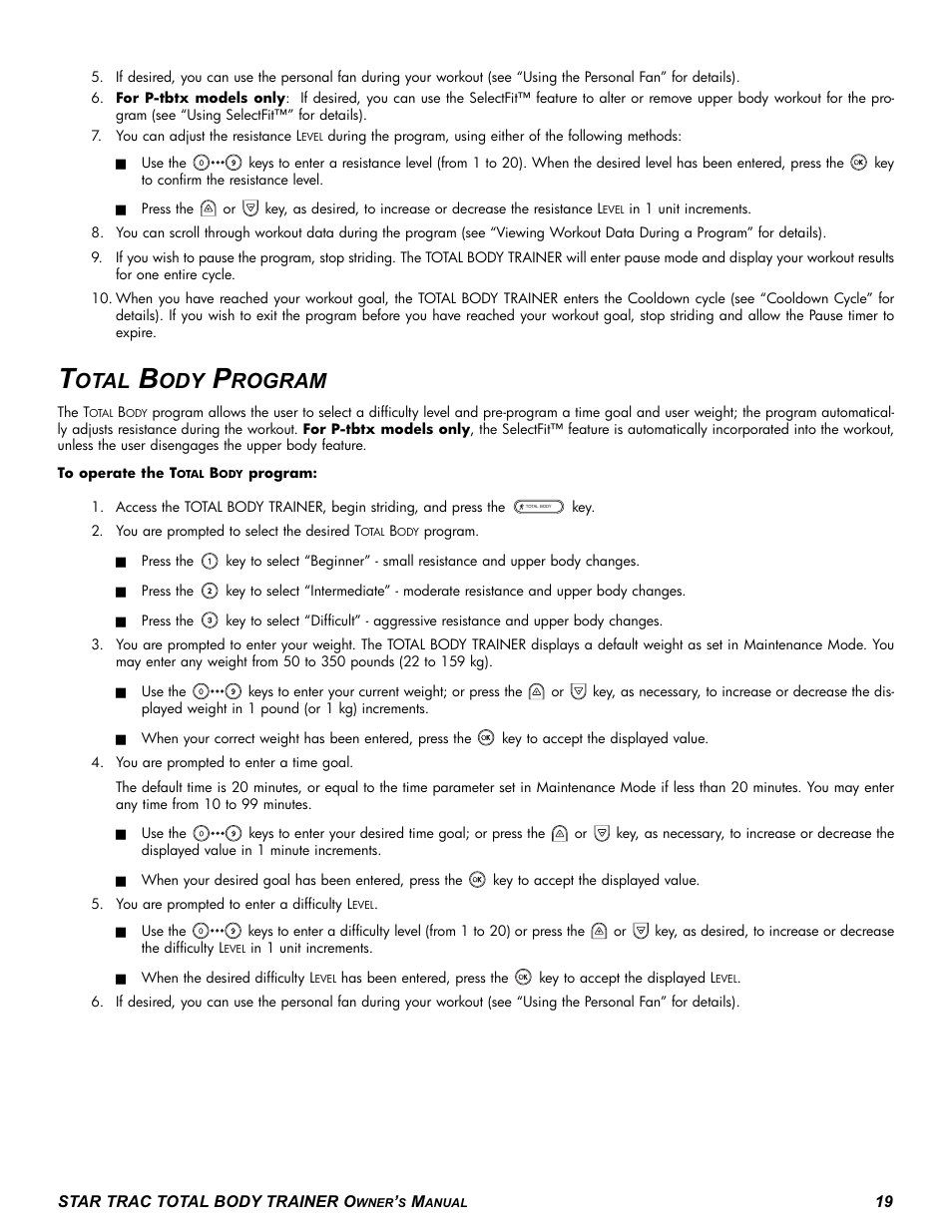 Otal, Rogram | Star Trac P-TBT User Manual | Page 19 / 30