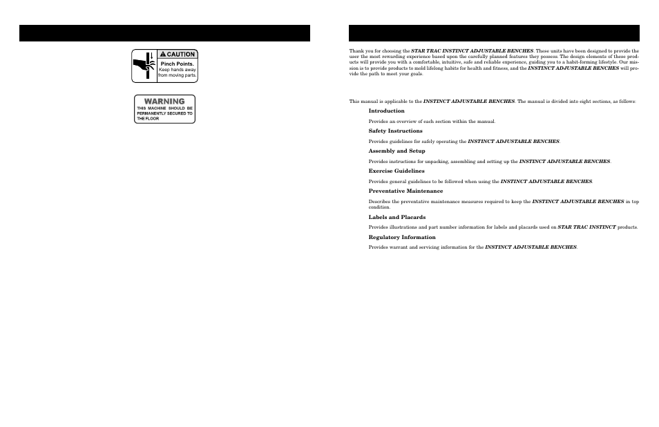 About this manual, Ntroduction, Abels and | Lacards | Star Trac Adjustable Benches none User Manual | Page 5 / 10