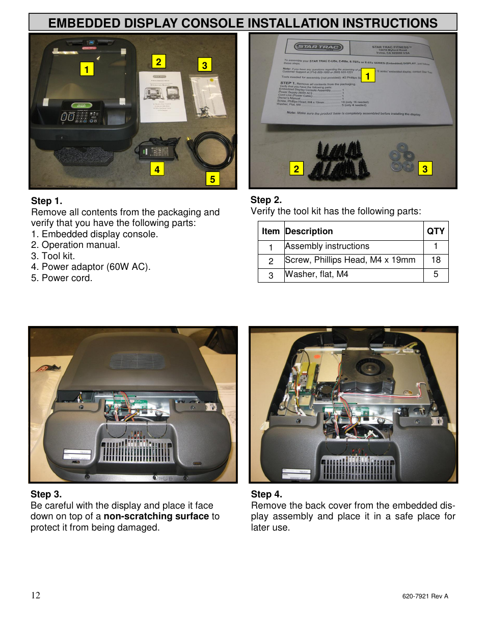 Embedded display console installation instructions | Star Trac E-TBTe User Manual | Page 11 / 53