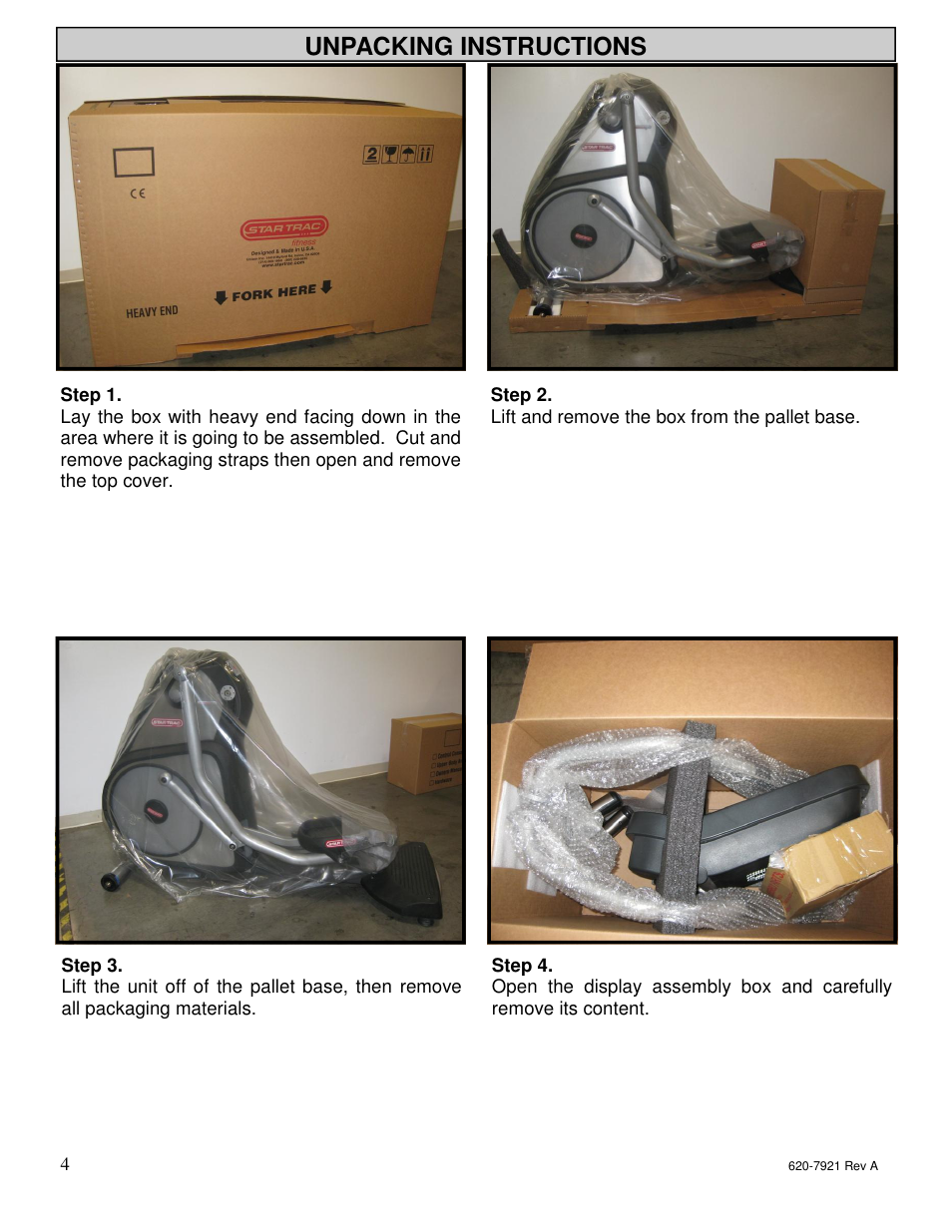 Unpacking instructions | Star Trac E-TBTe User Manual | Page 3 / 53