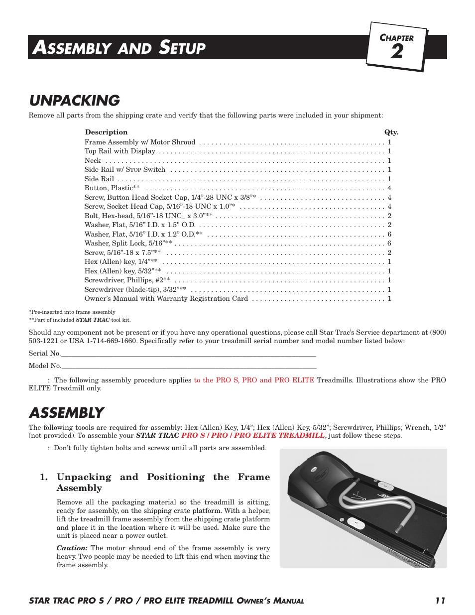 Unpacking, Assembly, Ssembly and | Etup | Star Trac Pro S User Manual | Page 13 / 60