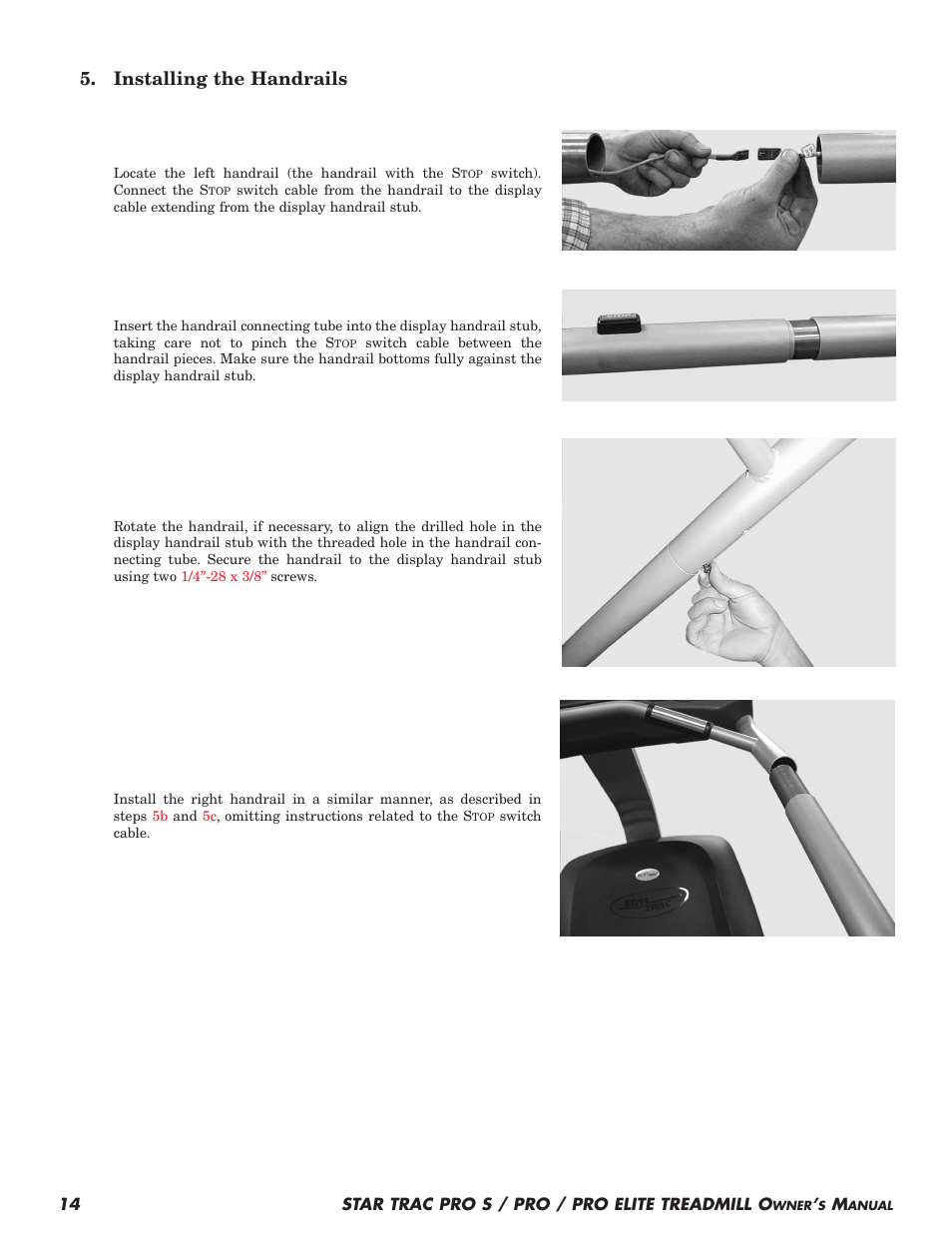 Installing the handrails | Star Trac Pro S User Manual | Page 16 / 60