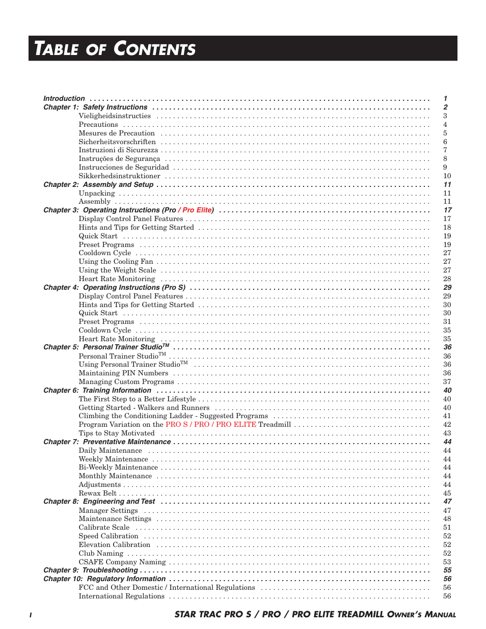 Able of, Ontents | Star Trac Pro S User Manual | Page 2 / 60