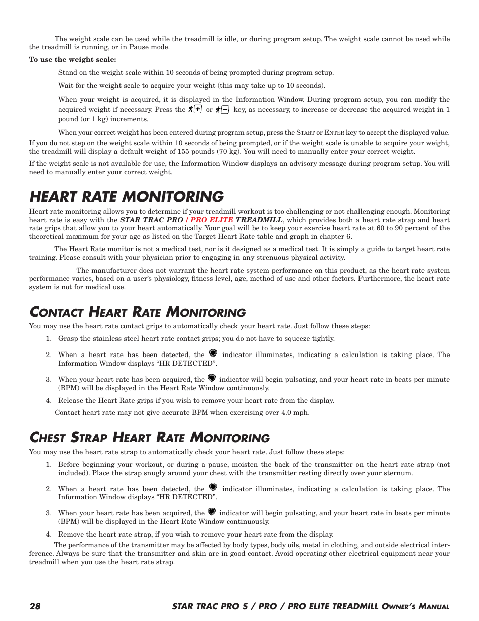 Heart rate monitoring, Ontact, Eart | Onitoring, Hest, Trap | Star Trac Pro S User Manual | Page 30 / 60
