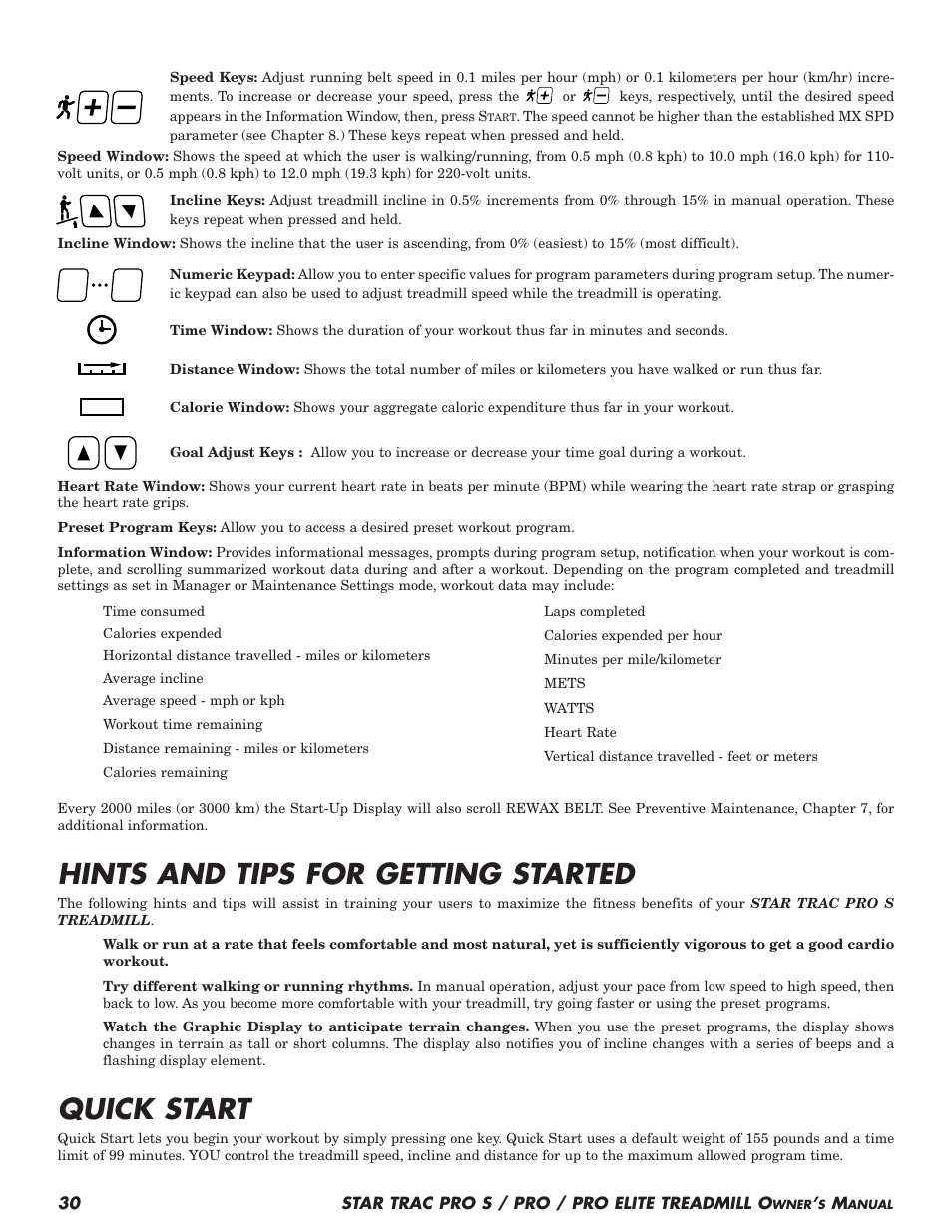 Hints and tips for getting started, Quick start | Star Trac Pro S User Manual | Page 32 / 60