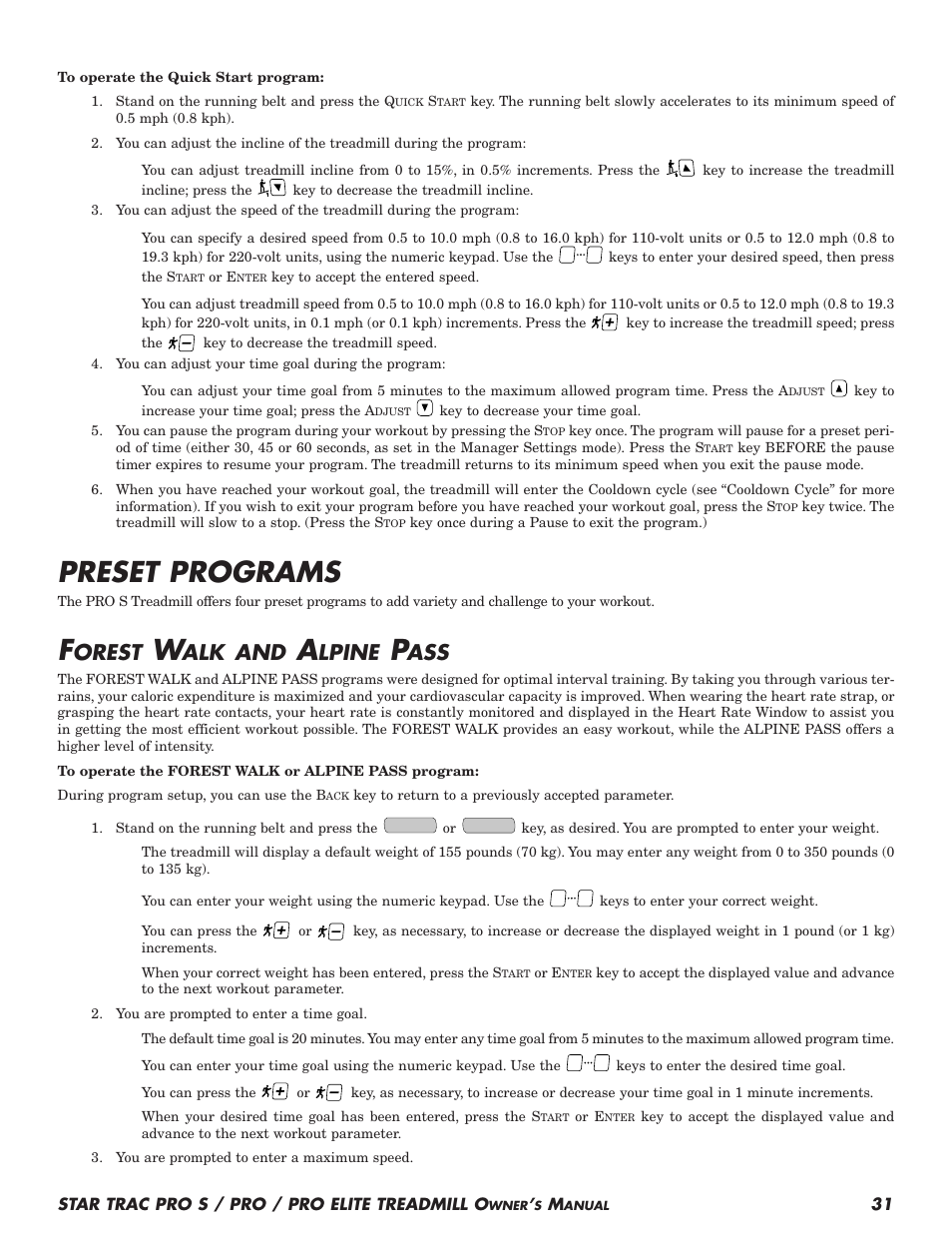 Preset programs, Orest, Alk and | Lpine | Star Trac Pro S User Manual | Page 33 / 60