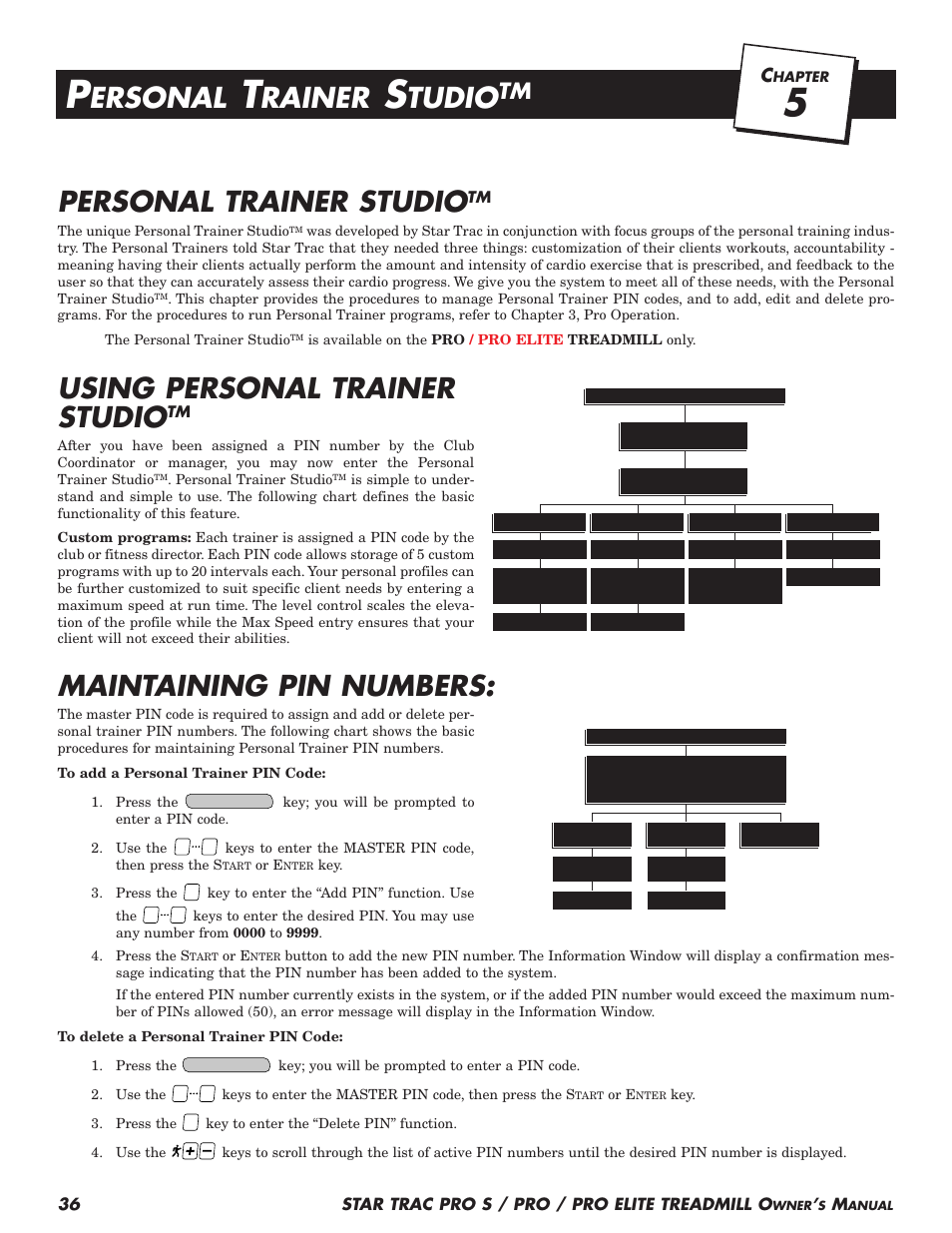 Personal trainer studio, Using personal trainer studio, Maintaining pin numbers | Ersonal, Rainer, Tudio | Star Trac Pro S User Manual | Page 38 / 60