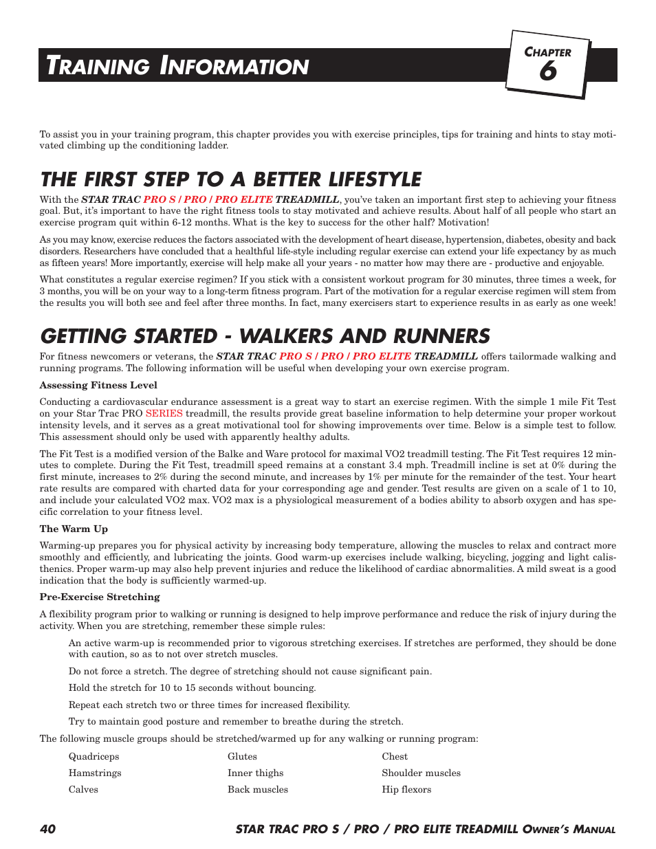 The first step to a better lifestyle, Getting started - walkers and runners, Raining | Nformation | Star Trac Pro S User Manual | Page 42 / 60