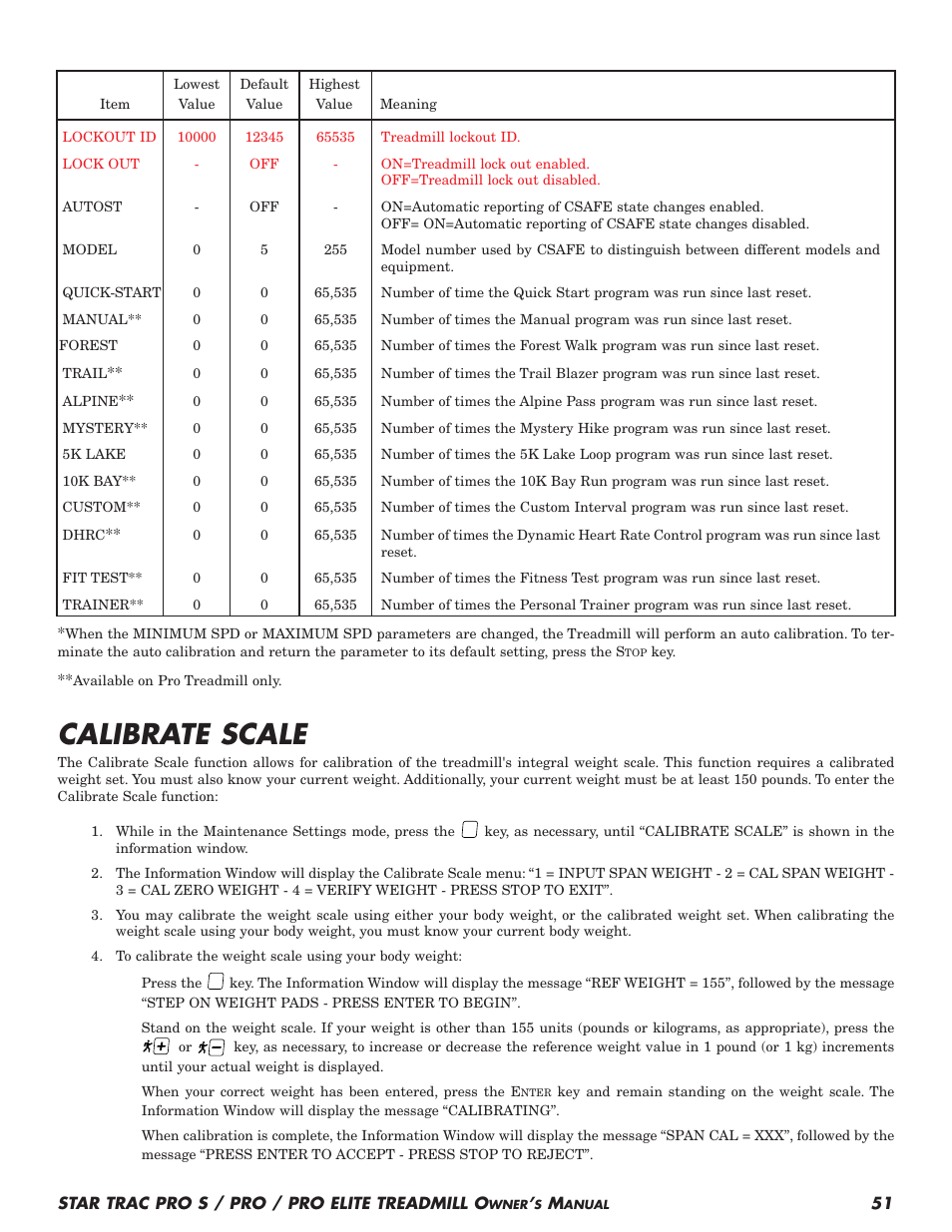 Calibrate scale | Star Trac Pro S User Manual | Page 53 / 60