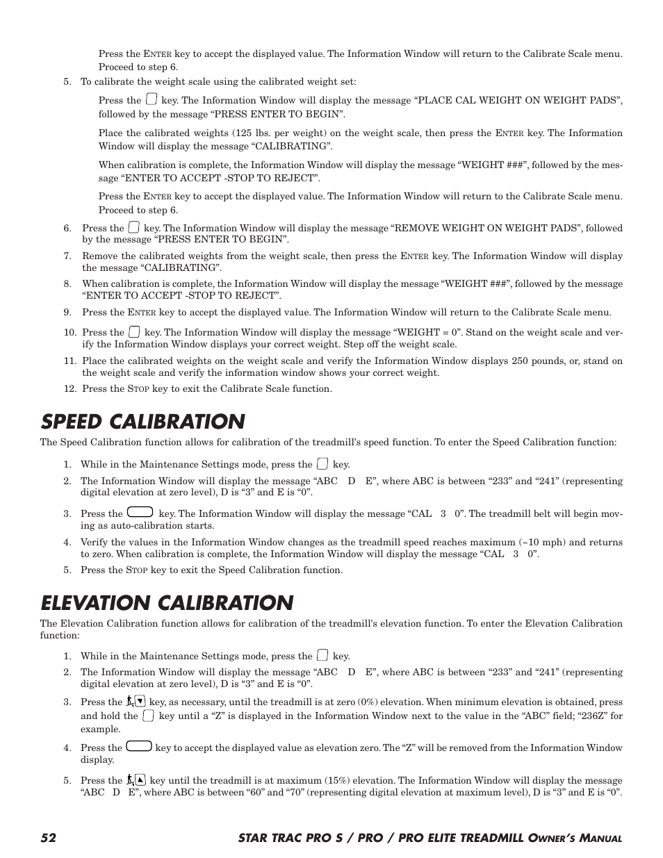Speed calibration, Elevation calibration | Star Trac Pro S User Manual | Page 54 / 60