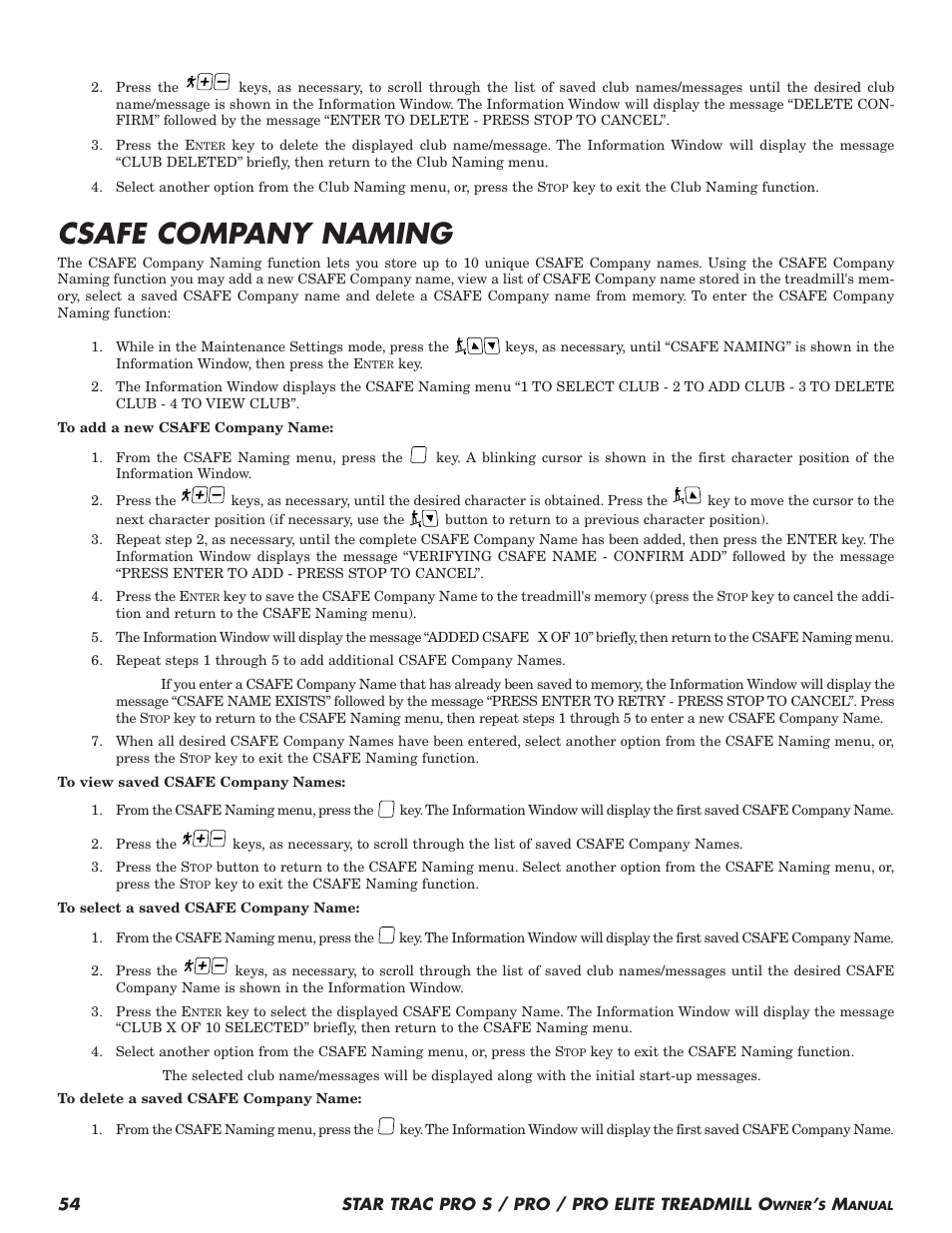 Csafe company naming | Star Trac Pro S User Manual | Page 56 / 60