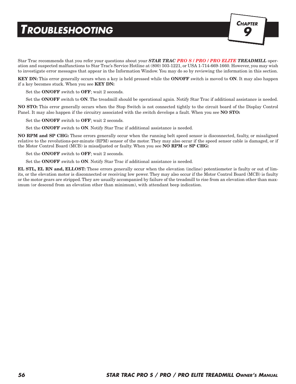 Roubleshooting | Star Trac Pro S User Manual | Page 58 / 60