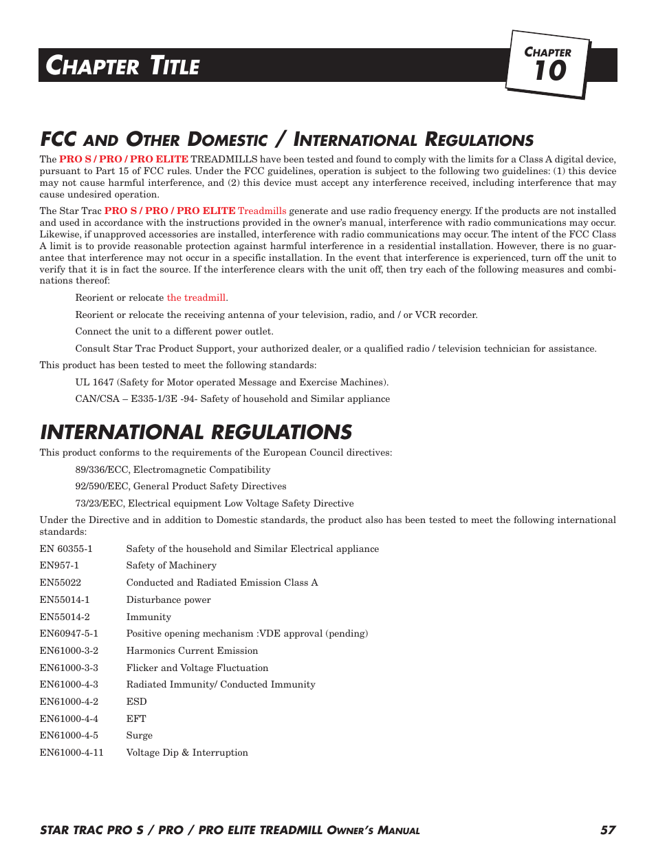 International regulations, Hapter, Itle | Ther, Omestic, Nternational, Egulations | Star Trac Pro S User Manual | Page 59 / 60