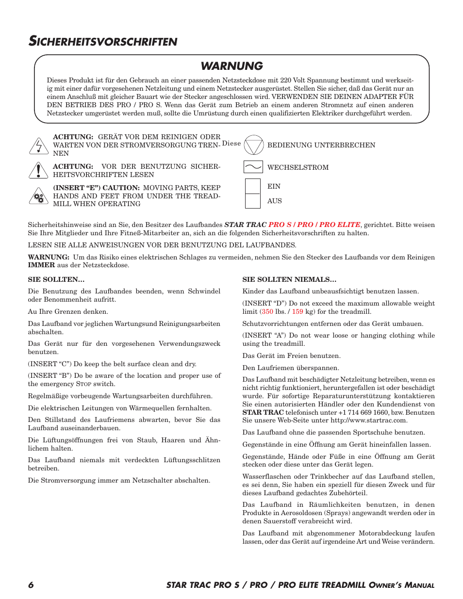 Warnung, Icherheitsvorschriften | Star Trac Pro S User Manual | Page 8 / 60