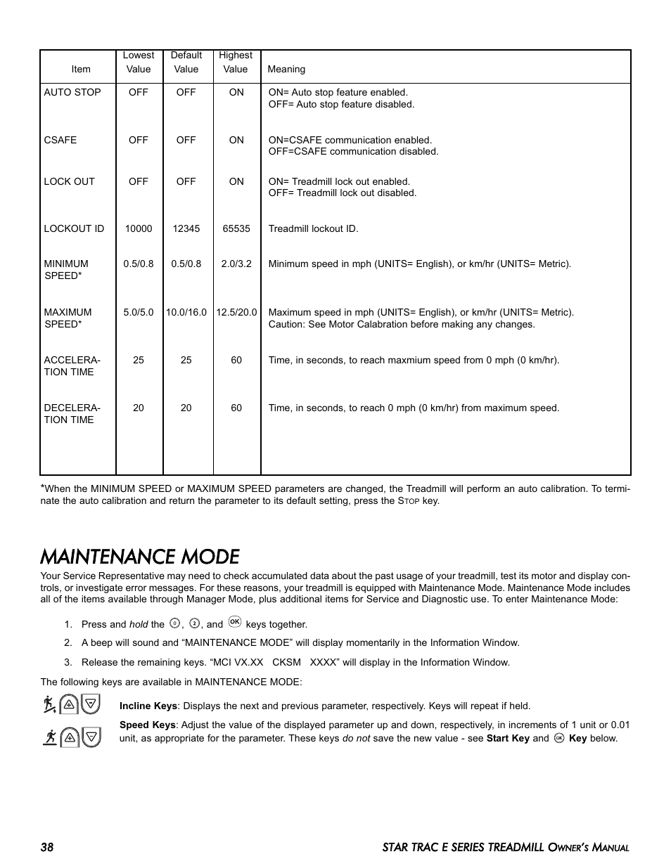 Maintenance mode | Star Trac 620-7920 User Manual | Page 48 / 52