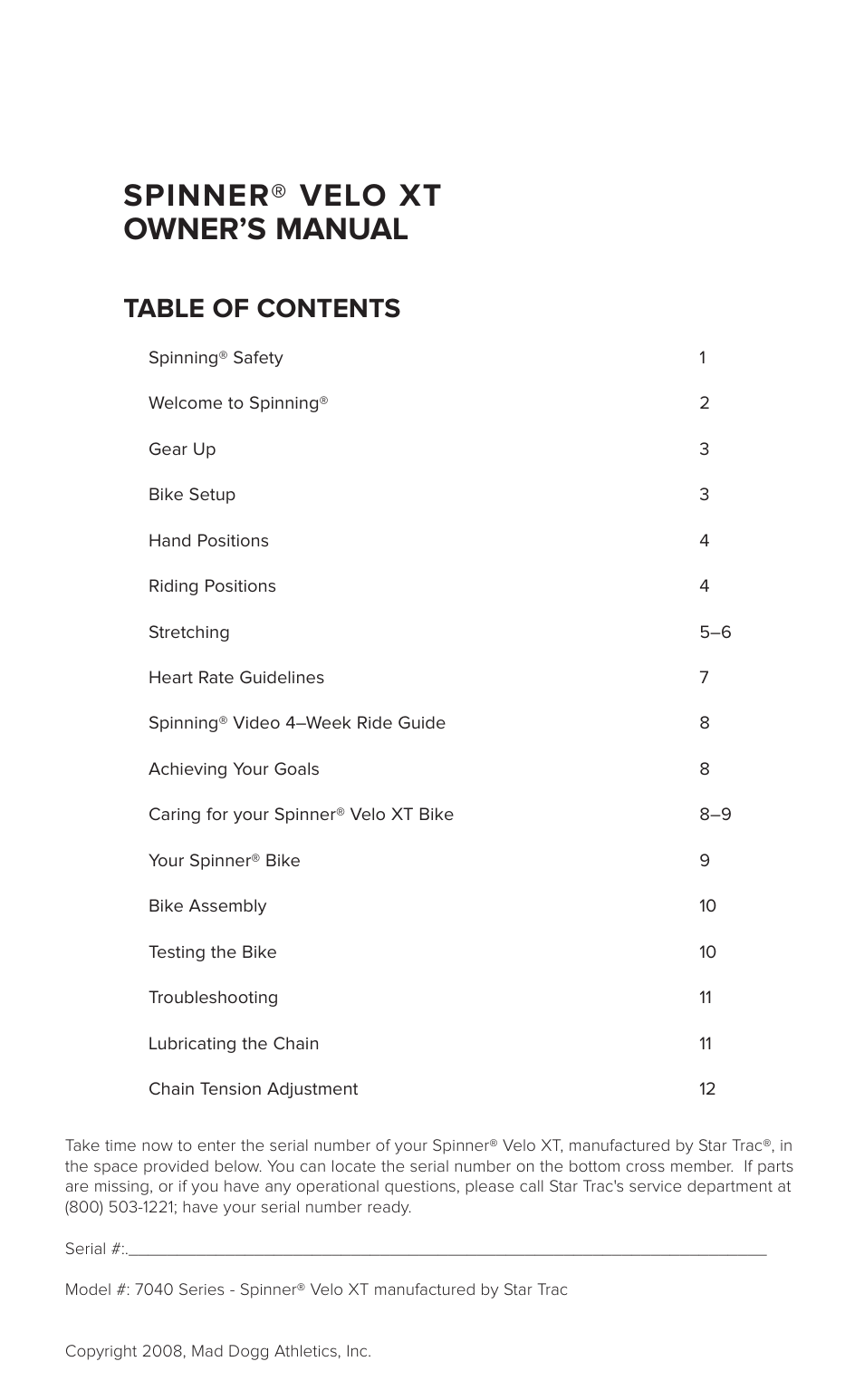 Star Trac SPINNER 7040 User Manual | Page 2 / 16