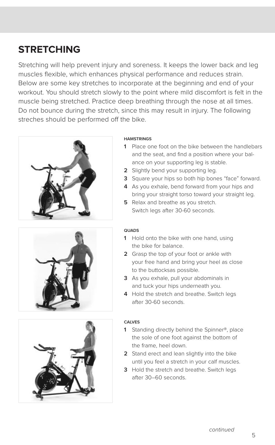 Stretching | Star Trac SPINNER 7040 User Manual | Page 7 / 16