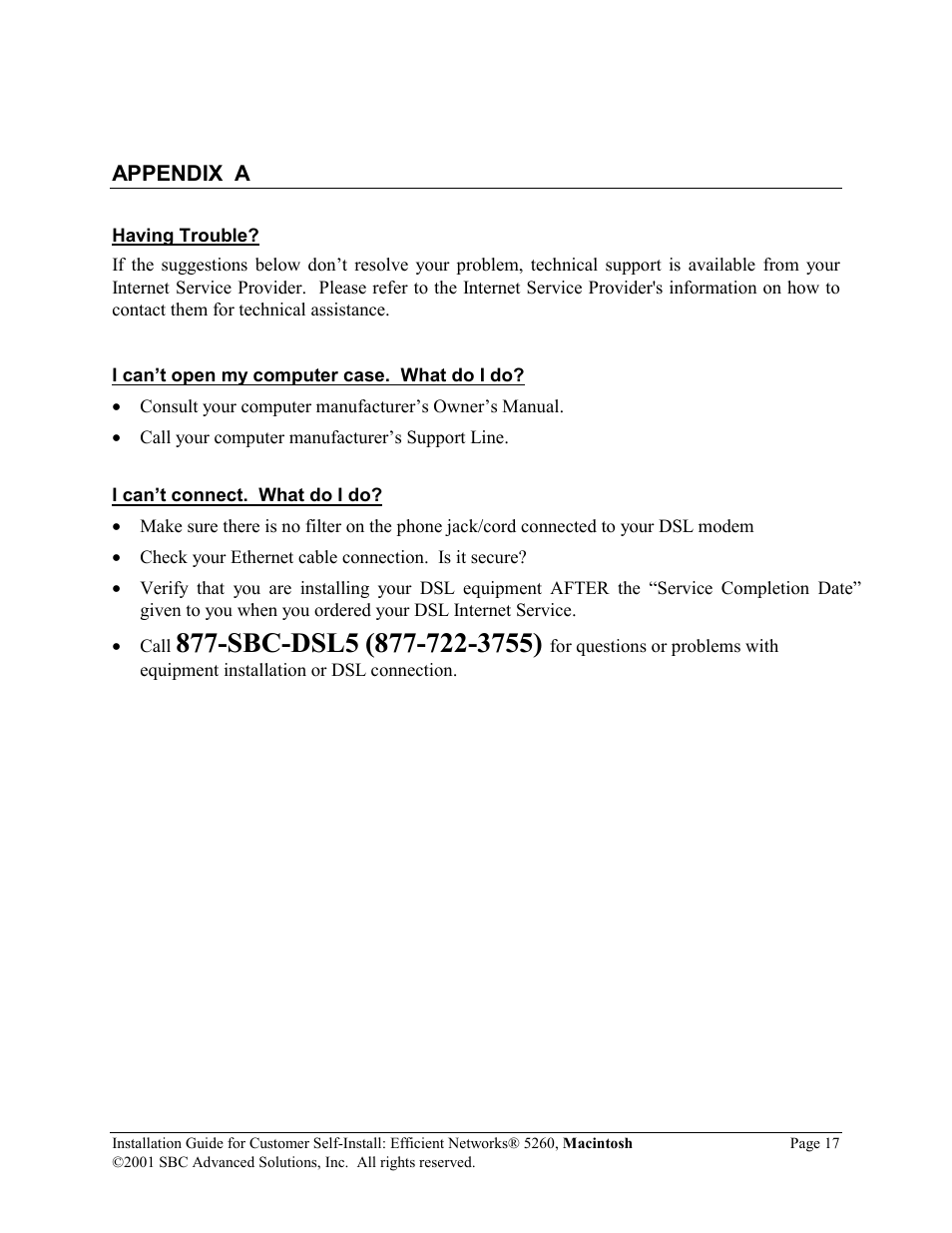Sbc-dsl5 | SBC comm Efficient Networks 5260 User Manual | Page 18 / 28