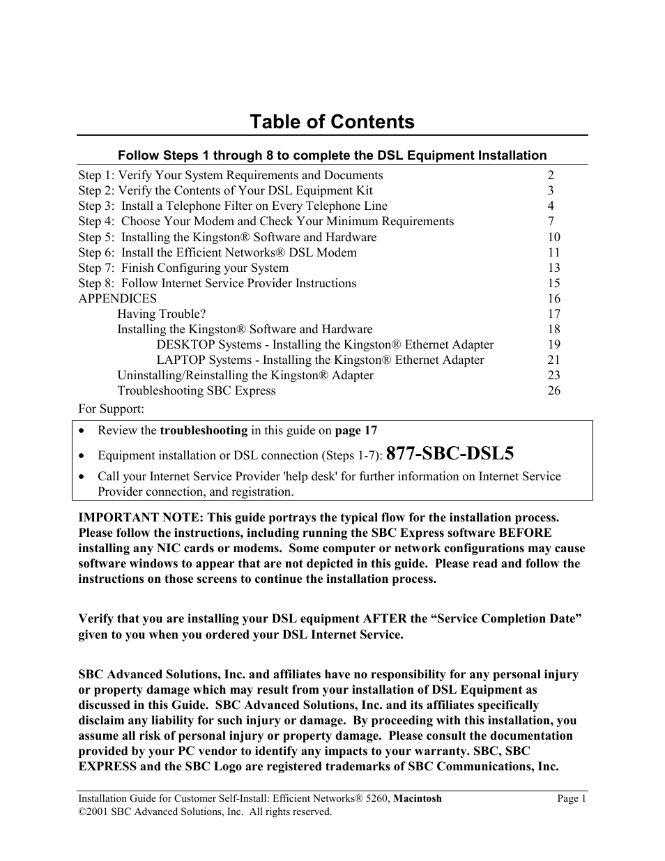 SBC comm Efficient Networks 5260 User Manual | Page 2 / 28