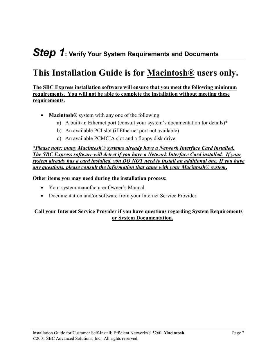 Step 1 | SBC comm Efficient Networks 5260 User Manual | Page 3 / 28