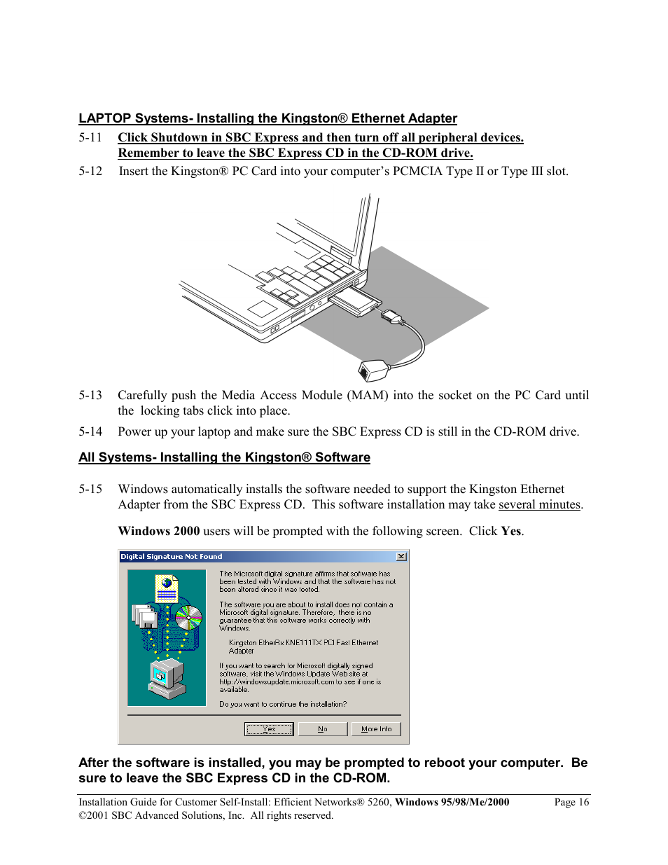 SBC comm Windows 95/98/Me/2000 52609x02 User Manual | Page 17 / 27